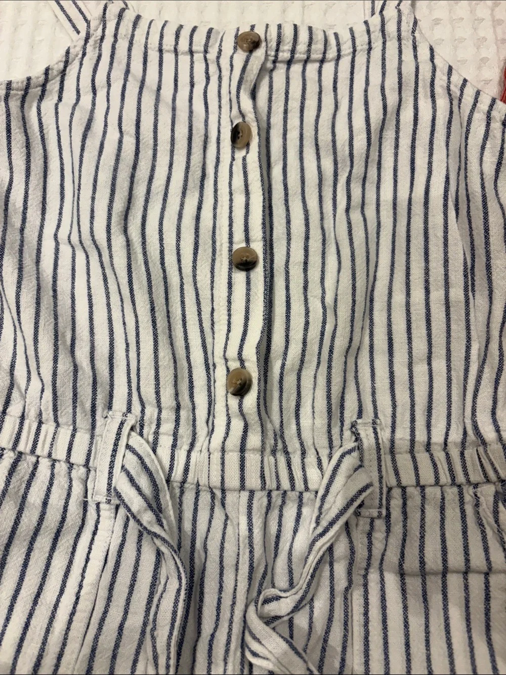 Old Navy Girls' Striped Navy & White Romper and Coral Button-Front Jumper Set